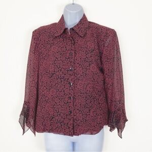VINTAGE Y2K CYNTHIA HOWIE MAGGY BOUTIQUE Burgundy Floral Silk Blouse Size 8